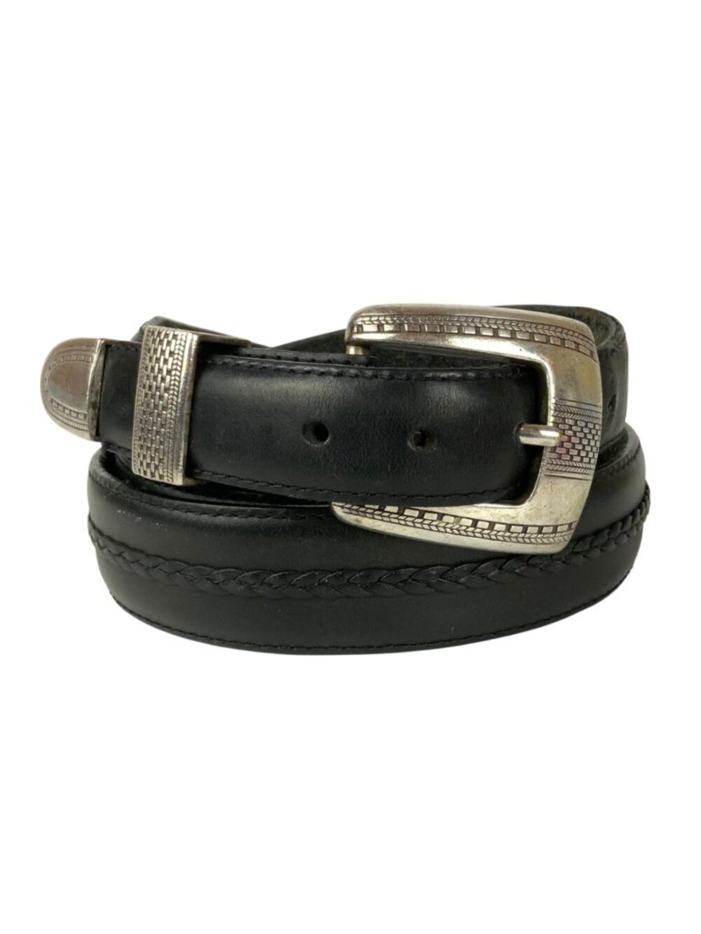 Onyx By Brighton Black Leather Belt With Silver-Tone Buckle Size 42 USA 1993